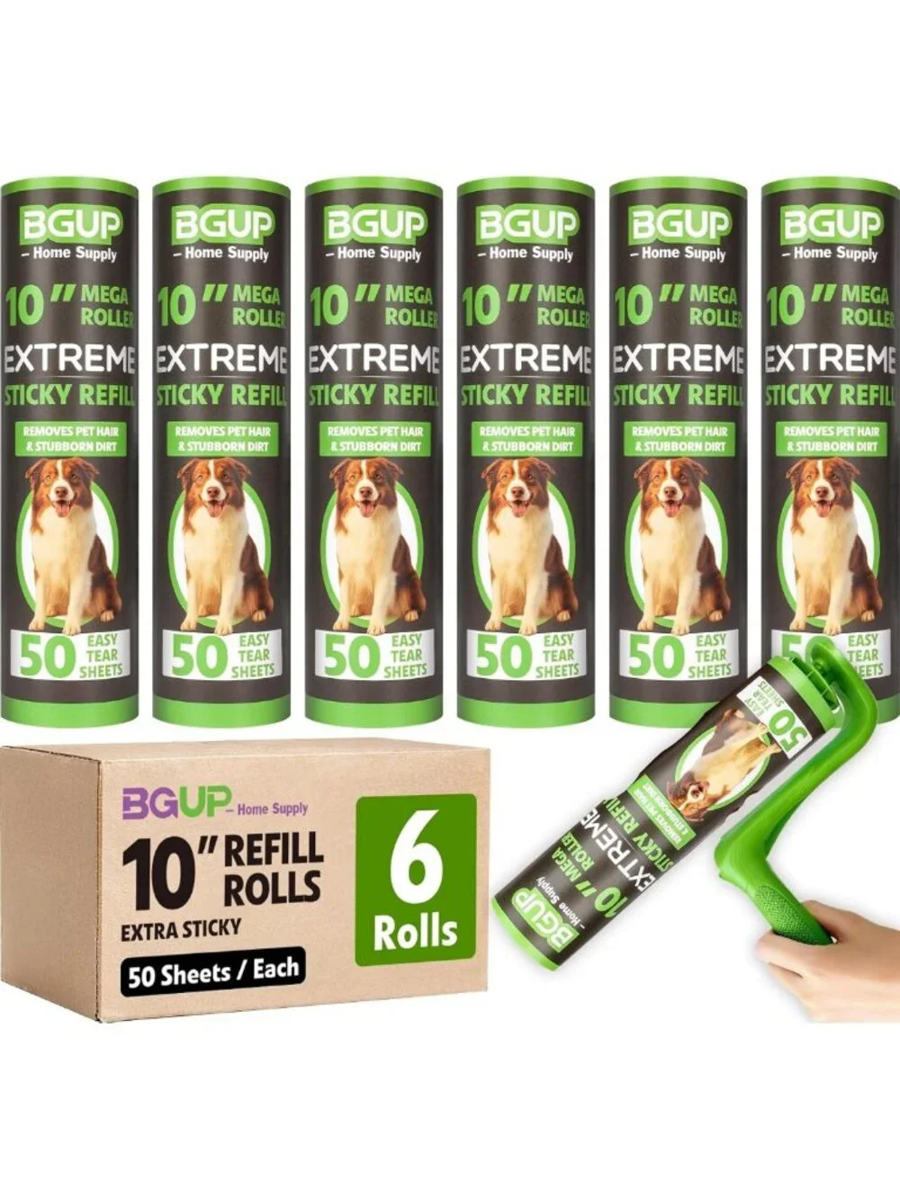 Extra Sticky Lint Roller Refills - 10 Inch, 300 Sheets, 6 Rolls for Pet Hair